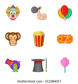 Concert in circus icons set. Cartoon illustration of 9 concert in circus vector icons for web