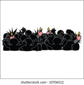 Concert crowd of cartoon characters. Vector.
