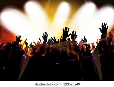 Concert crowd in front of stage. Vector illustration