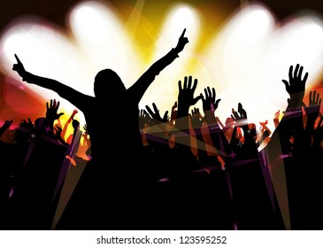 Concert crowd in front of stage. Vector illustration