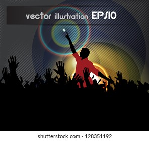 Concert crowd in front of stage. Vector illustration