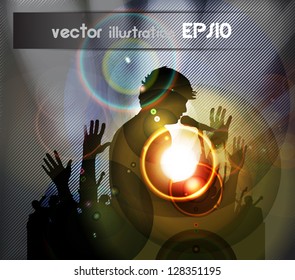 Concert crowd in front of stage. Vector illustration