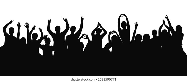 Concert crowd at music festival, silhouette of concert crowd, cheering crowd