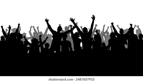 Concert Crowd, silhouettes of people with hands raised in a crowd, possibly at a concert or gathering