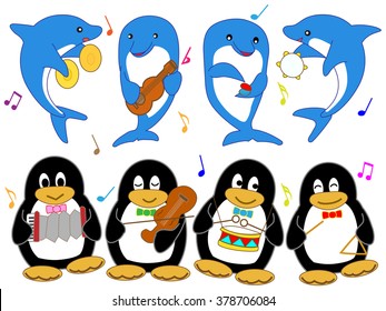 Concert of a dolphin and the penguin