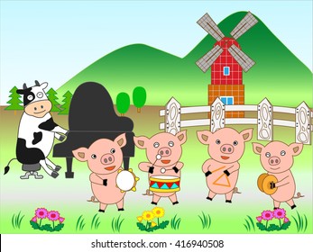 The concert of the domestic animal at the ranch.