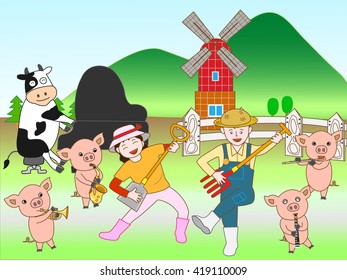The concert of the domestic animal at the ranch.