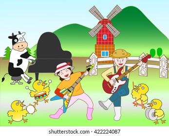 The concert of the domestic animal at the ranch.