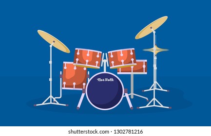 Concert drums kit banner. Flat illustration of concert drums kit vector banner for web design