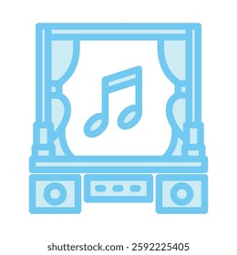 Concert dual tone blue color, mini illustration icon. use for modern concept, print, UI, UX kit, web and app development. Vector EPS 10, related to entertainment, festival, funfair and hobbies.