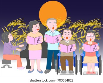 A concert of the elderly held on the evening of full moon in autumn.