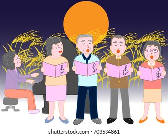A concert of the elderly held on the evening of full moon in autumn.
