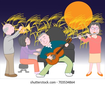 A concert of the elderly held on the evening of full moon in autumn.