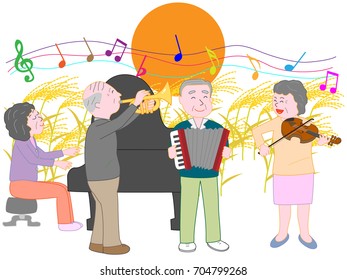 A concert of the elderly held on the evening of full moon in autumn.