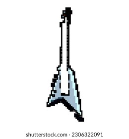 concert electric guitar game pixel art retro vector. bit red band, classic music concert electric guitar. old vintage illustration