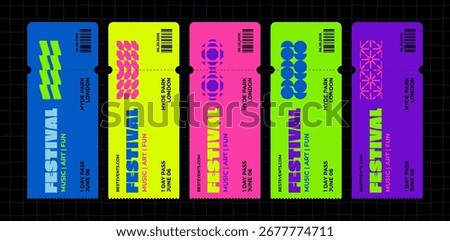Concert Event Ticket Design. Vector Festival Sticker Mockup. Modern Party Pass Coupon. Template Music Concert Ticket.
