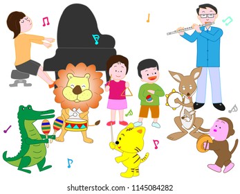 Concert of family and animals.
