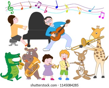 Concert of family and animals.
