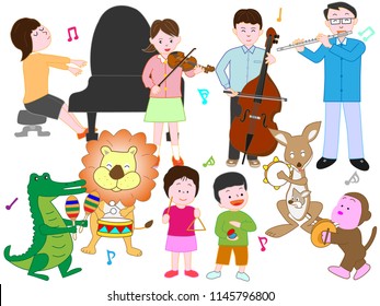 Concert of family and animals.
