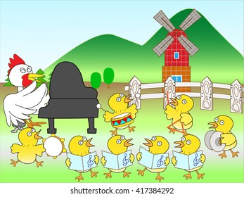 The concert at the farm of the chicken.