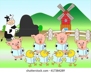 The concert at the farm of the domestic animal.