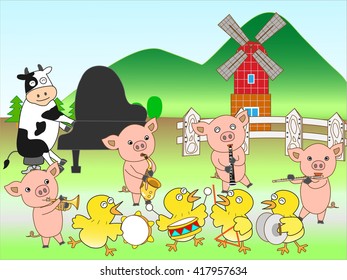 The concert at the farm of the domestic animal.