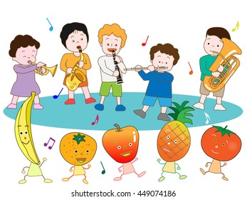 The concert of fruit and children.