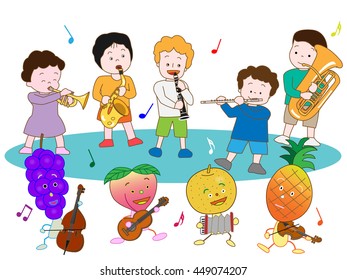 The concert of fruit and children.