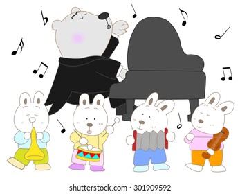 Concert of good bear and rabbits