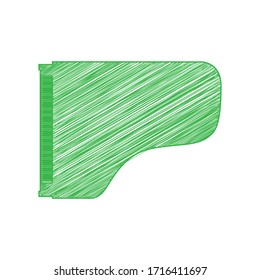 Concert grand piano sign. Green scribble Icon with solid contour on white background. Illustration.