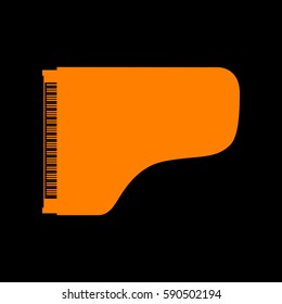 Concert grand piano sign. Orange icon on black background.