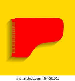 Concert grand piano sign. Vector. Red icon with soft shadow on golden background.