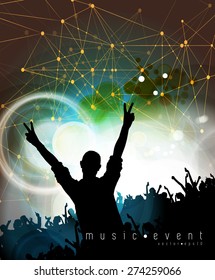 Concert. Group of happy dancing people. Vector illustration