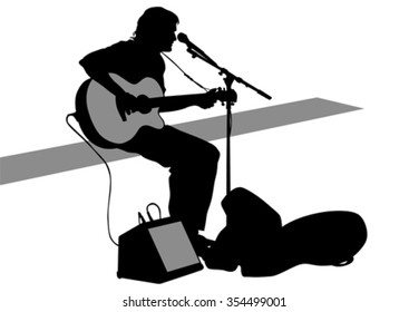 Concert of guitarist man on a white background