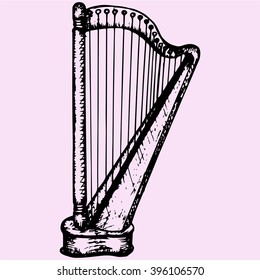 concert harp doodle style sketch illustration hand drawn vector 