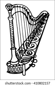 concert harp doodle style sketch illustration hand drawn vector 