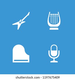 Concert icon. collection of 4 concert filled icons such as harp, microphone, guitar. editable concert icons for web and mobile.