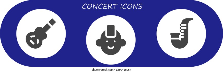  concert icon set. 3 filled concert icons. Simple modern icons about  - Electric guitar, Punk, Saxophone