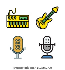 concert icon set. vector set about piano, microphone and electric guitar icons set.