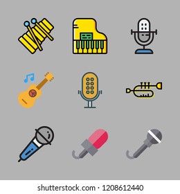 concert icon set. vector set about microphone, xylophone, trumpet and guitar icons set.