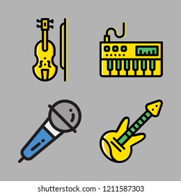 concert icon set. vector set about violin, microphone, electric guitar and piano icons set.