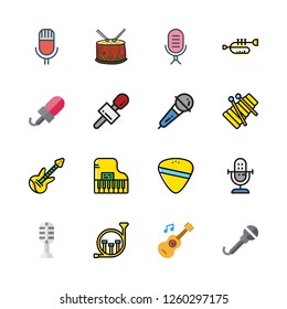 concert icon set. vector set about xylophone, electric guitar, french horn and piano icons set.