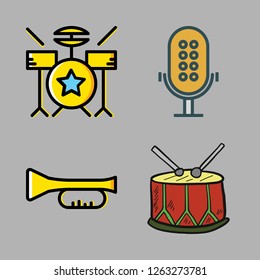 concert icon set. vector set about drum, microphone, drum set and trumpet icons set.