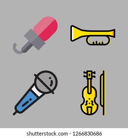 concert icon set. vector set about violin, trumpet and microphone icons set.