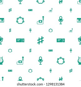 concert icons pattern seamless white background. Included editable filled microphone, musical sharp, tambourine, ticket, harp, piano icons. concert icons for web and mobile.
