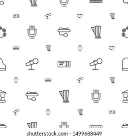 concert icons pattern seamless white background. Included editable outline pin microphone, ticket, piano, microphone, harp, stage, tambourine icons. concert icons for web and mobile.