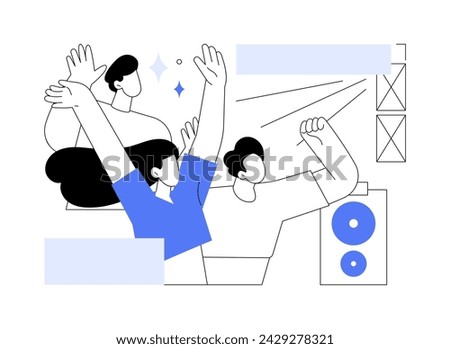 At the concert isolated cartoon vector illustrations. Group of smiling friends have fun at the concert, grand events, festival venue, nighttime leisure activities together vector cartoon.