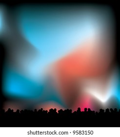 Concert light with the crowd in black silhouette with nights sky