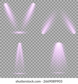 Conjunto de iluminação de concerto inclui vigas macias palco vazio com holofotes. Fontes de luz na parede escura, luz de concerto suave realista no palco abstrato png. Múltiplos ângulos de feixe terno evento ou cenas do produto.