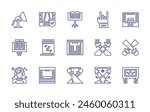 Concert line icon set. Editable stroke. Vector illustration. Containing musicstand, spotlight, dj, stage, rock, bigscreen, poster, event.